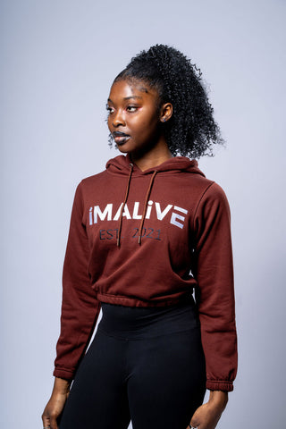 iMALiVE Women's Sports Crop Hoodie Brown | Sports Wear
