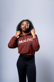 iMALiVE Women's Sports Crop Hoodie Brown | Sports Wear